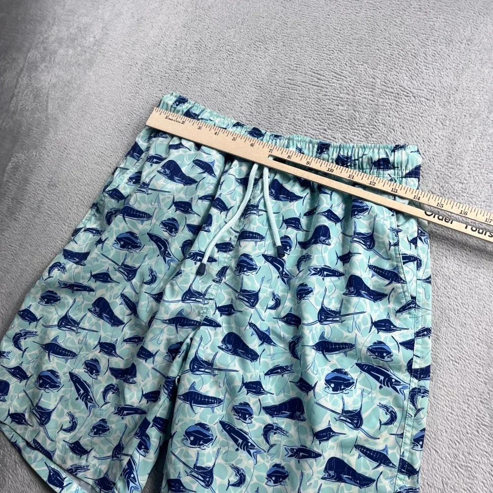 Peter Millar Seaside Mens Blue Teal Fish Print Swim Trunks Shorts Size M